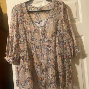 Oversized bohemian floral dress top with tank lining